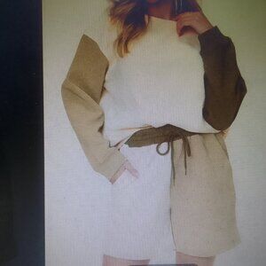 Luxury 2 pcs long-sleeve quilted fabric comfortable cozy loungewear NWT brown